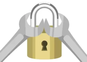 2本のスパナをシャックルの内側に入れる