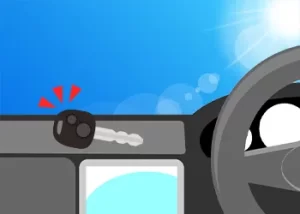 車の中にキーを置いて変形した