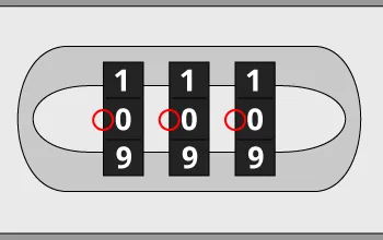 ダイヤルに光を当てて、0～9の間に1つだけ凹みがある番号を３ヶ所それぞれ探します。