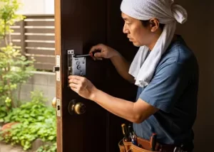 鍵を取り付ける男性